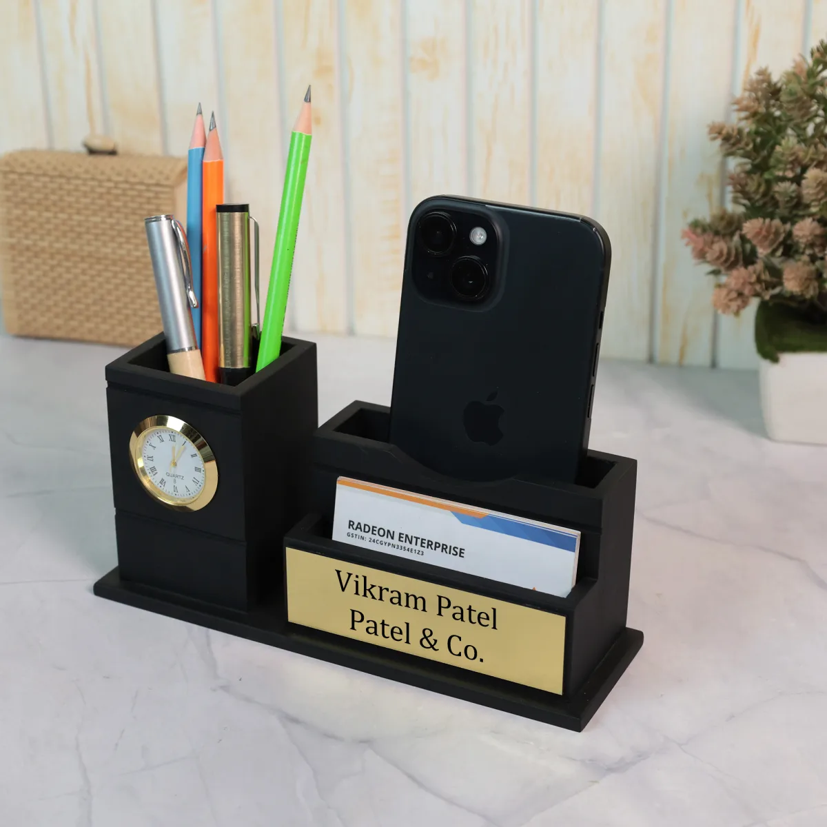Wooden Pen Stand Vintage (Black)